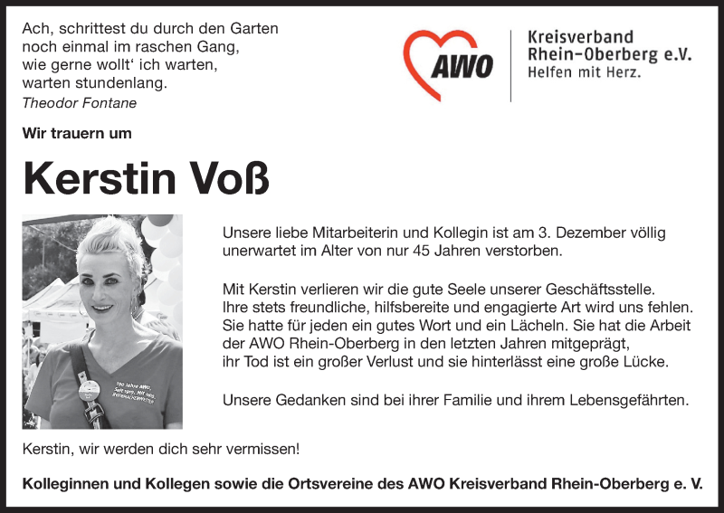  Traueranzeige für Kerstin Voß vom 12.12.2019 aus Kölner Stadt-Anzeiger / Kölnische Rundschau / Express