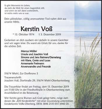 Anzeige von Kerstin Voß von Kölner Stadt-Anzeiger / Kölnische Rundschau / Express