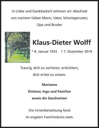 Anzeige von Klaus-Dieter Wolff von Kölner Stadt-Anzeiger / Kölnische Rundschau / Express