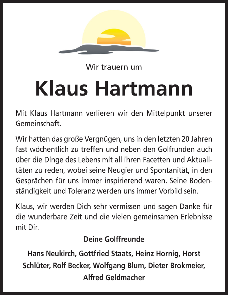  Traueranzeige für Klaus Hartmann vom 07.12.2019 aus Kölner Stadt-Anzeiger / Kölnische Rundschau / Express