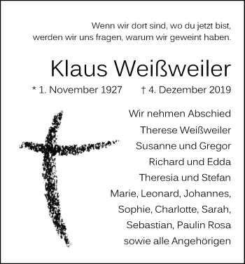 Anzeige von Klaus Weißweiler von Kölner Stadt-Anzeiger / Kölnische Rundschau / Express