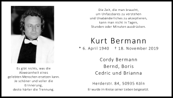 Anzeige von Kurt Bermann von Kölner Stadt-Anzeiger / Kölnische Rundschau / Express
