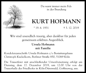 Anzeige von Kurt Hofmann von Kölner Stadt-Anzeiger / Kölnische Rundschau / Express