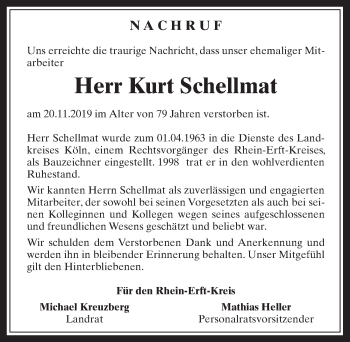 Anzeige von Kurt Schellmat von  Werbepost 