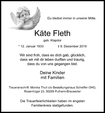 Anzeige von Käte Fleth von Kölner Stadt-Anzeiger / Kölnische Rundschau / Express