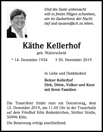 Anzeige von Käthe Kellerhof von Kölner Stadt-Anzeiger / Kölnische Rundschau / Express