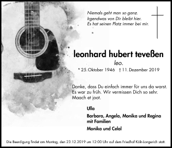 Anzeige von Leonhard Hubert Teveßen von Kölner Stadt-Anzeiger / Kölnische Rundschau / Express