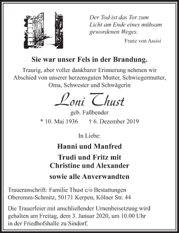 Anzeige von Loni Thust von  Sonntags-Post 