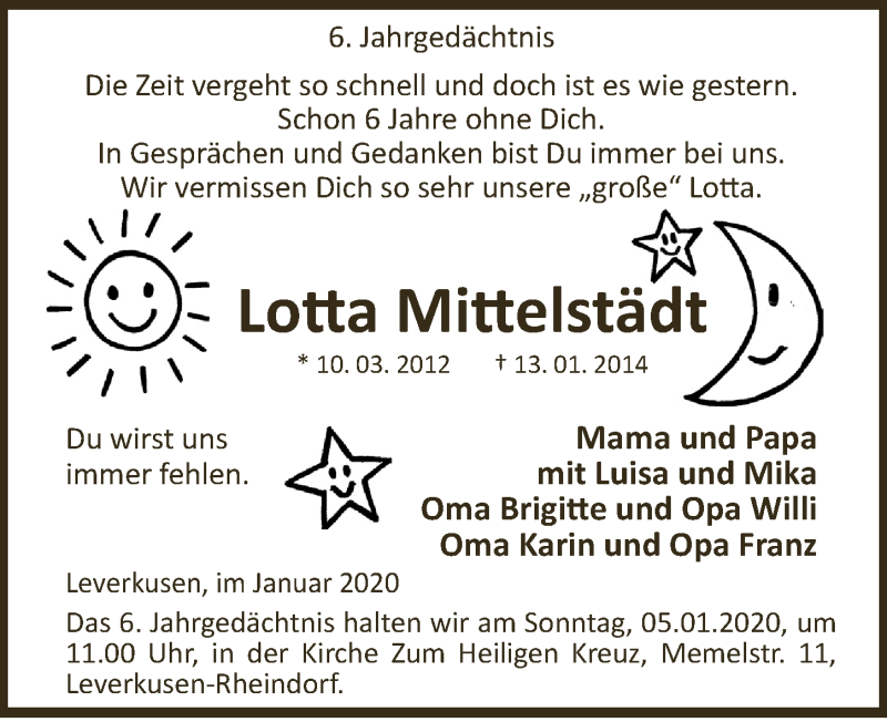  Traueranzeige für Lotta und Mika Mittelstädt vom 31.12.2019 aus  Lokale Informationen 