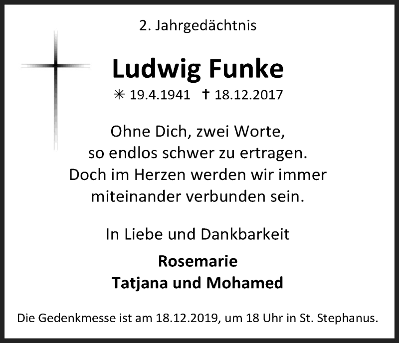  Traueranzeige für Ludwig Funke vom 18.12.2019 aus Kölner Stadt-Anzeiger / Kölnische Rundschau / Express