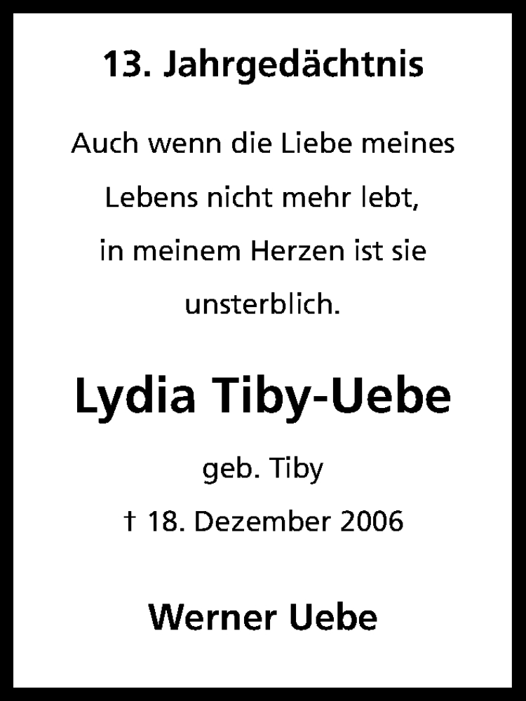  Traueranzeige für Lydia Tiby-Uebe vom 18.07.2023 aus Kölner Stadt-Anzeiger / Kölnische Rundschau / Express