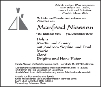 Anzeige von Manfeed Niessen von  Blickpunkt Euskirchen 