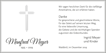 Anzeige von Manfred Meyer von  Lokalanzeiger 