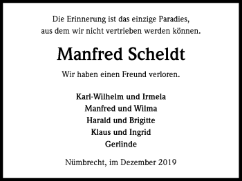 Anzeige von Manfred Scheldt von Kölner Stadt-Anzeiger / Kölnische Rundschau / Express