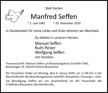 Anzeige von Manfred Seffen von Kölner Stadt-Anzeiger / Kölnische Rundschau / Express