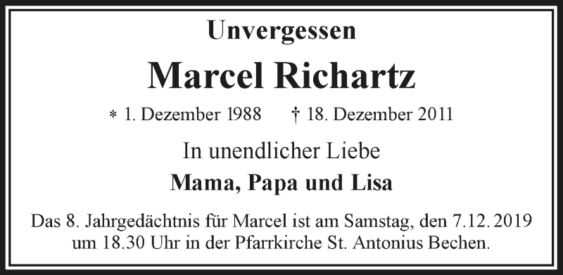  Traueranzeige für Marcel Richartz vom 18.07.2023 aus  Bergisches Handelsblatt 