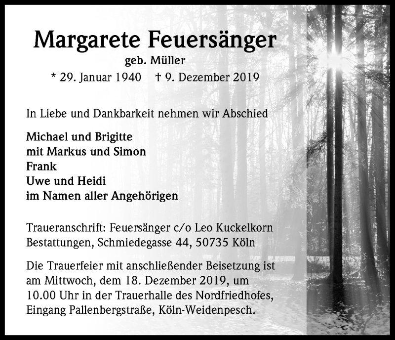  Traueranzeige für Margarete Feuersänger vom 18.07.2023 aus Kölner Stadt-Anzeiger / Kölnische Rundschau / Express