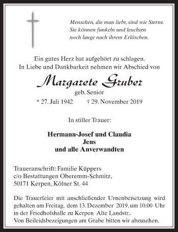 Anzeige von Margarete Gruber von  Werbepost 