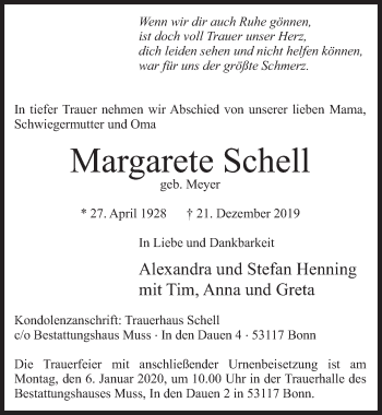 Anzeige von Margarete Schell von  Schlossbote/Werbekurier 