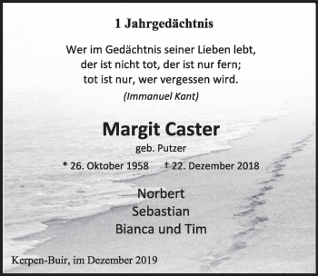Anzeige von Margit Caster von  Sonntags-Post 