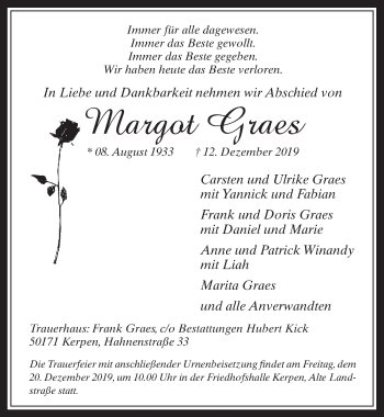 Anzeige von Margot Graes von  Werbepost 