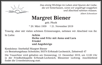 Anzeige von Margret Biener von  Werbepost 