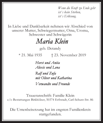 Anzeige von Maria Klein von  Werbepost 