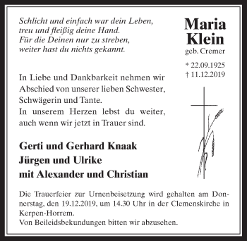 Anzeige von Maria Klein von  Werbepost 