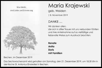 Anzeige von Maria Krajewski von Kölner Stadt-Anzeiger / Kölnische Rundschau / Express