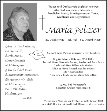 Anzeige von Maria Pelzer von  Blickpunkt Euskirchen 