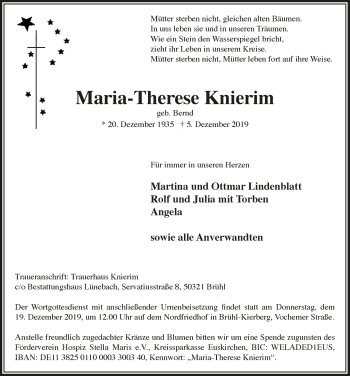 Anzeige von Maria-Therese Knierim von  Schlossbote/Werbekurier 