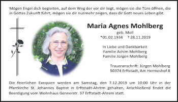 Anzeige von Maria Agnes Mohlberg von  Werbepost 