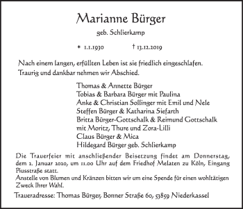 Anzeige von Marianne Bürger von  Schlossbote/Werbekurier 