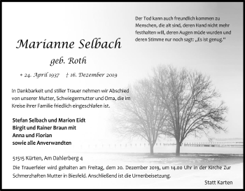 Anzeige von Marianne Selbach von Kölner Stadt-Anzeiger / Kölnische Rundschau / Express