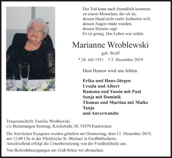 Anzeige von Marianne Wroblewski von Kölner Stadt-Anzeiger / Kölnische Rundschau / Express