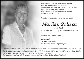 Anzeige von Marlies Salwat von Kölner Stadt-Anzeiger / Kölnische Rundschau / Express