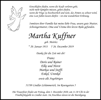 Anzeige von Martha Kuffner von Kölner Stadt-Anzeiger / Kölnische Rundschau / Express