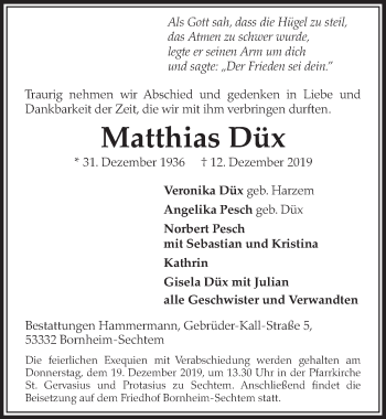 Anzeige von Matthias Düx von  Schlossbote/Werbekurier 