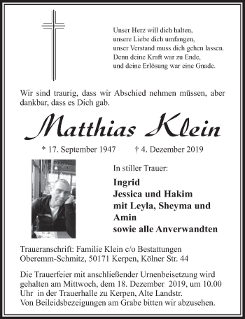 Anzeige von Matthias Klein von  Sonntags-Post 
