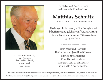 Anzeige von Matthias Schmitz von Kölner Stadt-Anzeiger / Kölnische Rundschau / Express