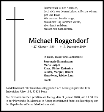 Anzeige von Michael Roggendorf von Kölner Stadt-Anzeiger / Kölnische Rundschau / Express