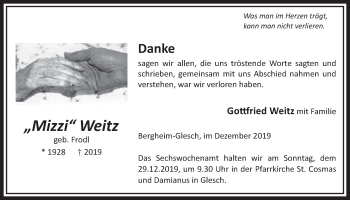 Anzeige von Mizzi Weitz von  Sonntags-Post 