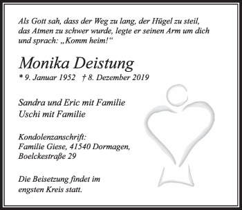 Anzeige von Monika Deistung von  Schlossbote/Werbekurier 