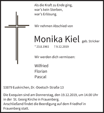 Anzeige von Monika Kiel von  Blickpunkt Euskirchen 