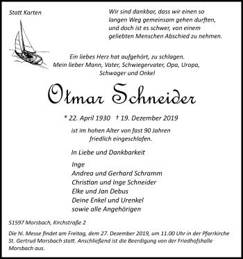 Anzeige von Otmar Schneider von Kölner Stadt-Anzeiger / Kölnische Rundschau / Express