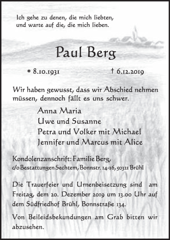 Anzeige von Paul Berg von  Schlossbote/Werbekurier 