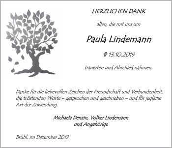 Anzeige von Paula Lindemann von  Schlossbote/Werbekurier 