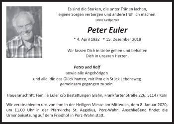 Anzeige von Peter Euler von  Kölner Wochenspiegel 