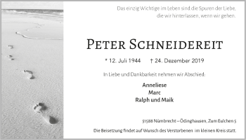 Anzeige von Peter Schneidereit von  Lokalanzeiger 