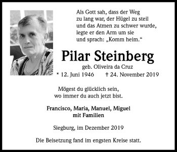 Anzeige von Pilar Steinberg von Kölner Stadt-Anzeiger / Kölnische Rundschau / Express
